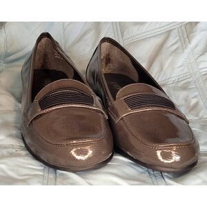 Studio Works Yale Gray Patent Loafer Women's 7.5M Shoes Flat Heel Business Woman